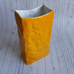 Vintage Bay 800-25 Yellow Crumple Effect Ceramic Vase, West Germany
