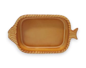 Fish Shaped Ceramic Baking Dish Folk Art Pottery Oven Bakeware Rustic Kitchen Decor