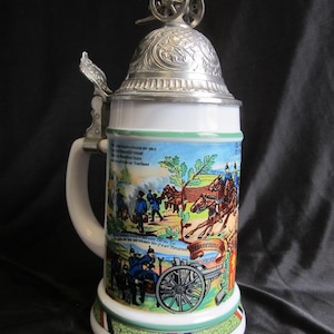 Vintage West German Lidded Beer Stein, Regimental Beer Stein, Beer Mug with Lid, Covered Decorative Cup