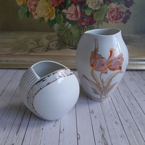 AK Kaiser TIVOLI porcelain Vase motif flowers and Dorina designer K. Nossek two flowers West Germany porcelain