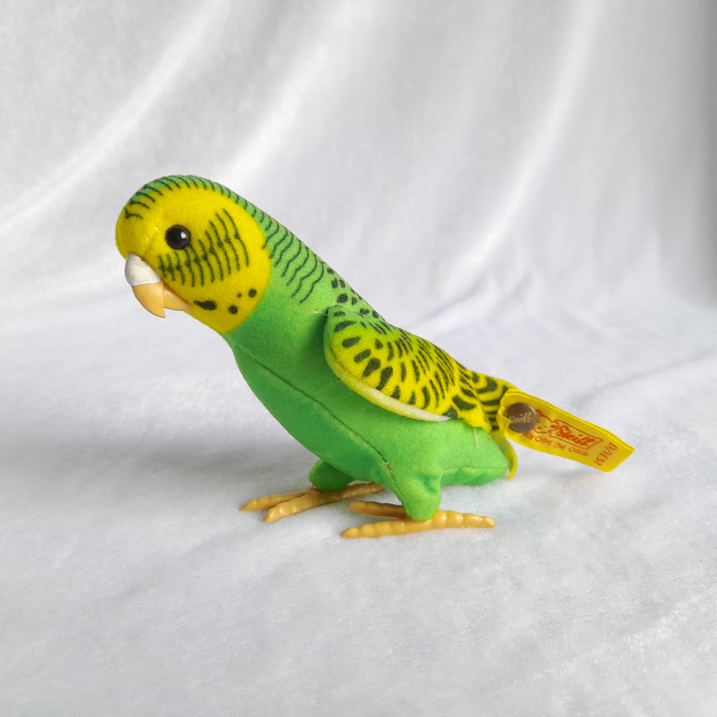 シュタイフ社製インコぬいぐるみ（緑・黄色、ドイツ製、ヴィンテージ