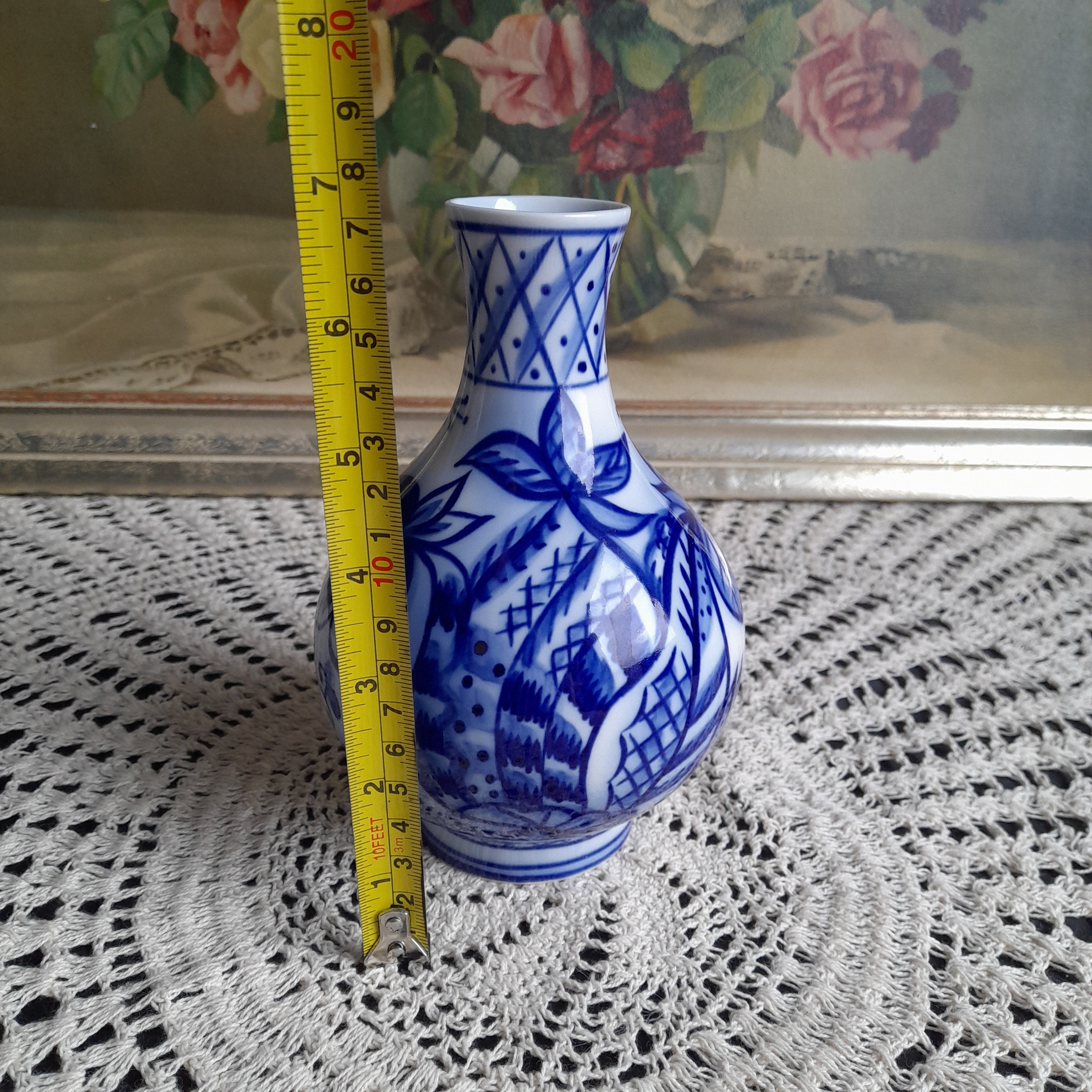 LFZ ロモノーソフ花瓶 磁器 コバルトブルー 鳥 花柄モチーフ 装飾