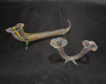 Vintage Colored Blown Glass table vases Lauscha, Knife Holders, Striped Design Vintage Tableware Table Decoration, Choose your vase