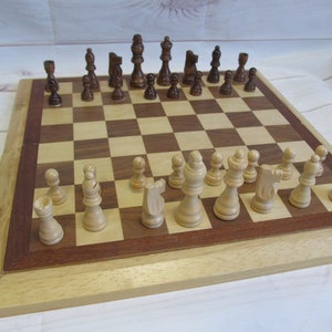 Vintage Wooden Handmade foldable magnetic travel chess set with storage