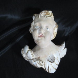 Vintage plaster Large Cherub, Hand Carved Vintage Angel&#39;s Head, Plaster Wall Hanging, Romantic Decor