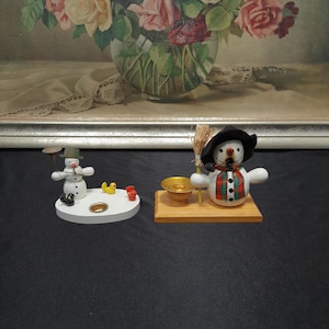 Vintage German Snowmans  candle holders Smoker Incense Burner, Hand Painted Wood for Christmas, Erzgebirge Germany Toy, choose your figurine