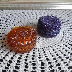 Art Deco Purple Malachite Glass Trinket Box with Floral Motif Lid, amber Art Deco Box, Malachite Box, Malachite Bowl, Trinket Box