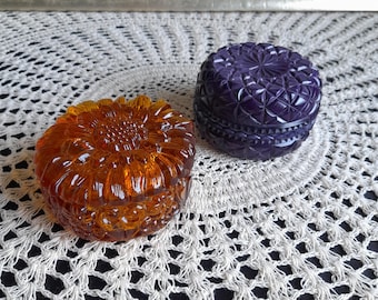 Art Deco Purple Malachite Glass Trinket Box with Floral Motif Lid, amber Art Deco Box, Malachite Box, Malachite Bowl, Trinket Box