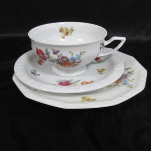 Vintage Rosenthal Maria, Classic Germany Sommerstrauss trio breakfast set, Germany porcelain, cup, saucer and plate set (D)