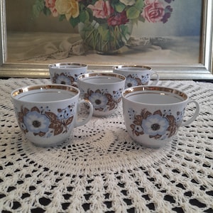 Vintage set of 5 Porcelain Tea/Coffee cup, Baranovsky Porcelain Ukraine USSR, Hand Painted, kitchen decoration, 3rd quality grade, 1970s
