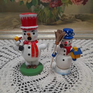 Vintage German Snowmans Smoker Incense Burner, Hand Painted Wood for Christmas, Erzgebirge Germany Toy, choose your figurine