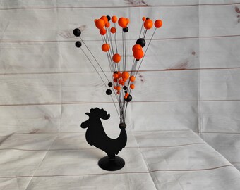 1970er Jahre Kinetische Hahn-Skulptur – Orange & Schwarze Kugel-Motion Art – Retro Mid-Century Modern Style