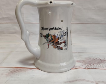Vintage Bavarian Beer Stein with Surprise — Bavarian Coat of Arms & Get Home Safely Motif
