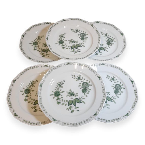 Hutschenreuther Plate Set Porcelain White Green Maria Theresia Schlossgarten Vintage
