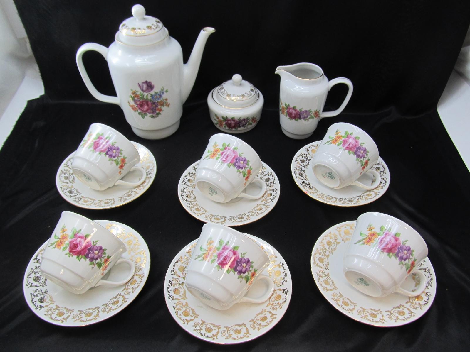 Service à Café En Porcelaine MZ Czechoslovakia - Motif Floral, Occasion, +14 Pièces