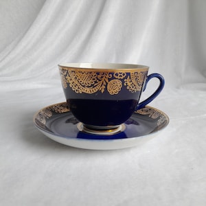 Vintage Tea Cobalt cup and saucer set, breakfast set, LFZ USSR, Lomonosov Porcelain