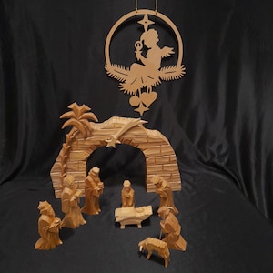Vintage Erzgebirge Wooden Nativity Set with figurines, Christmas, Christmas decoration, wooden holy family, handcarved nativity set