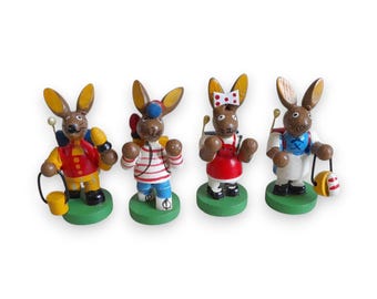 Ensemble de lapins Erzgebirge en bois peints à la main art folklorique allemand vintage