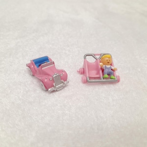 Polly Pocket Car from the Polly&#39;s Sports Car Ring and Strollin Surprise Stroller with baby