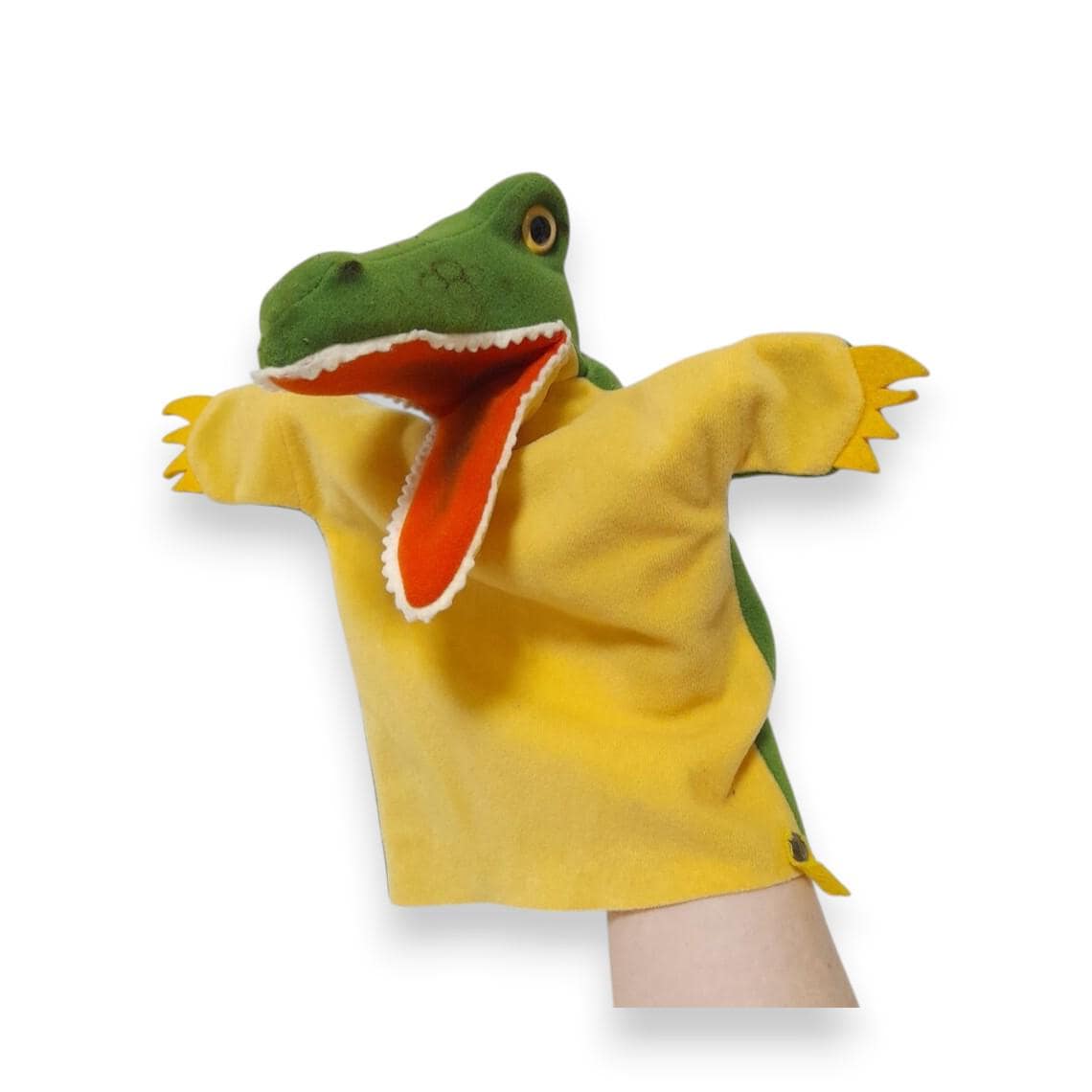 Steiff - シュタイフ★Hand-Crocodile Gaty★クロコダイルのハンドパペット Steiff Crocodile Hand Puppet Plush Button Yellow Tag Remnants 1985