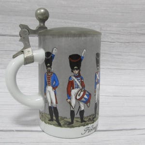Vintage German Lidded Beer Stein, Beer Stein, Beer Mug with Lid, Covered Decorative Cup, motive - people and military, Choose your mug