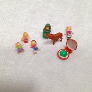 Vintage Polly Pocket elements, set of 7 pcs, children, crystal, musher, wolf
