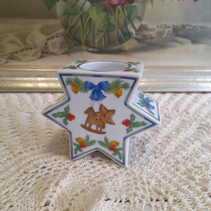 Vintage Christmas candlestick Decoration Hutschenreuther 1814 Porcelain 6-pointed Star, candle holder, Germany