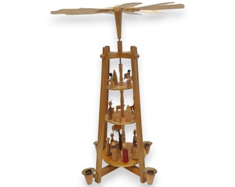 Erzgebirge Christmas Pyramid Wood Nativity Carousel 3 Tier Vintage