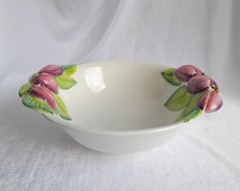 Frutero de cerámica italiana hecho a mano: diseño vintage de mayólica en color ciruela