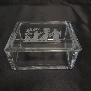 Bohemian Czech HOFMANN Schlevogt Art Deco Crystal Clear Cut Glass Dose, Jar Gablonz, 1930s