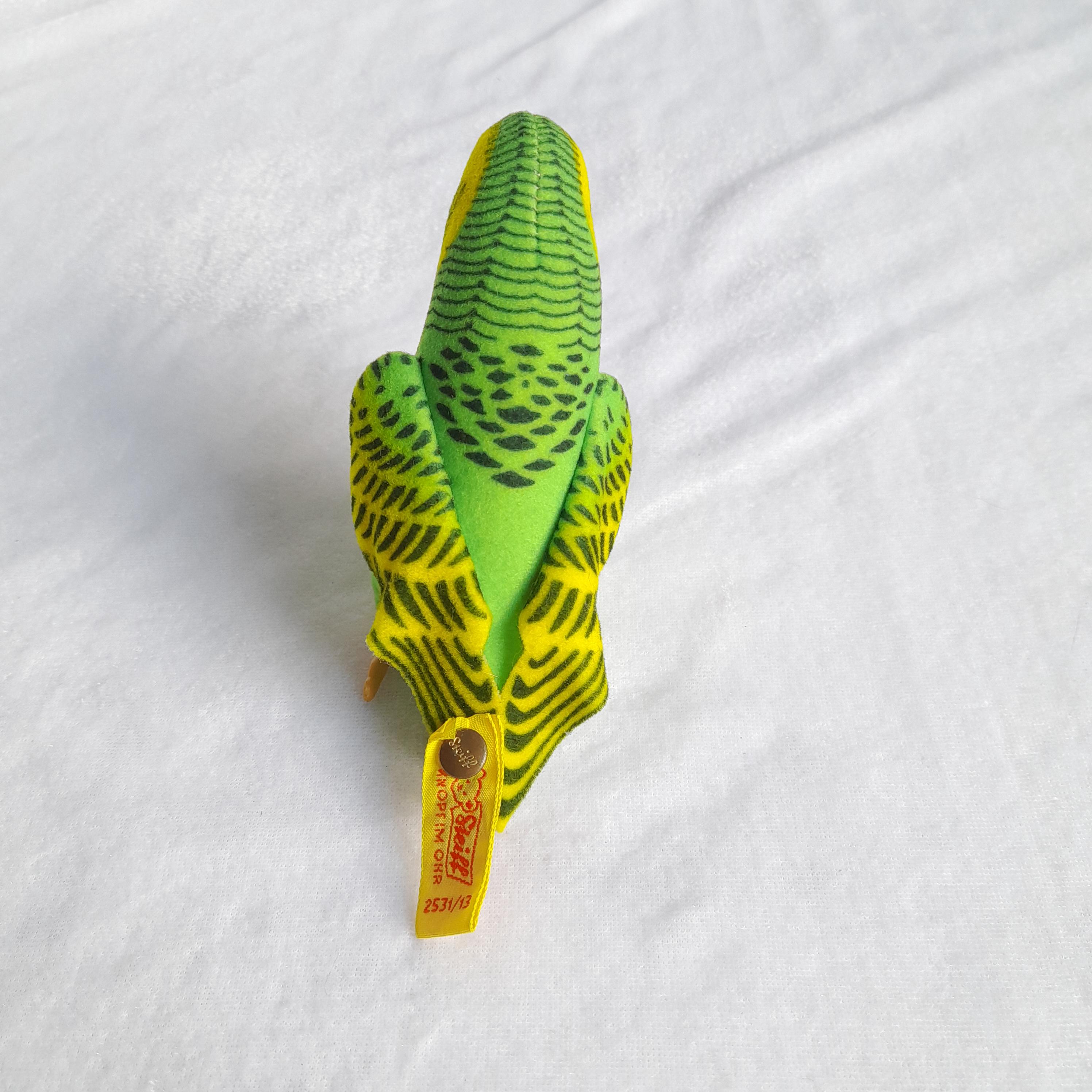 シュタイフ社製インコぬいぐるみ（緑・黄色、ドイツ製、ヴィンテージ