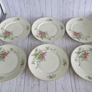 Vintage set of 6 plates Hutschenreuther Abt. Paul Müller Selb, art deco, Dessert plates with a flower motif, blossom flowers