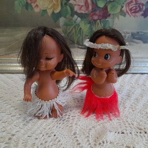 Vintage Japan rubber doll KAWAII hawaiian hula girl, kitsch toy, collectable rubber figurine 60s