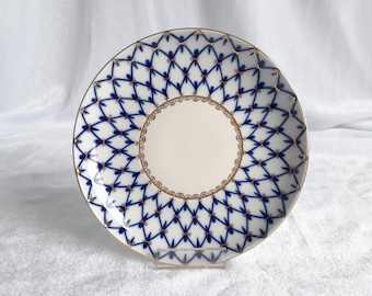Platillo vintage de porcelana Lomonosov para taza de té: platos de la URSS con red de cobalto