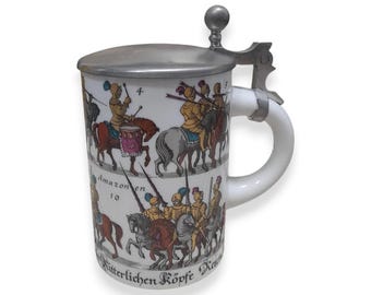 【美品】ジョッキ　ドイツ　金属　置物　インテリア　工芸品　美術品　A3169 ヴィンテージ ドイツ製 蓋付きビールジョッキ 装飾バーウェア