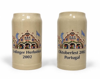 Erdinger bierpul aardewerk keramiek beige Oktoberfest vintage