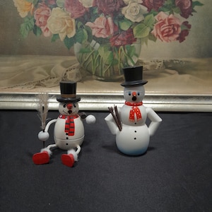Vintage German Snowmans Smoker Incense Burner, Hand Painted Wood for Christmas, Erzgebirge Germany Toy, choose your figurine