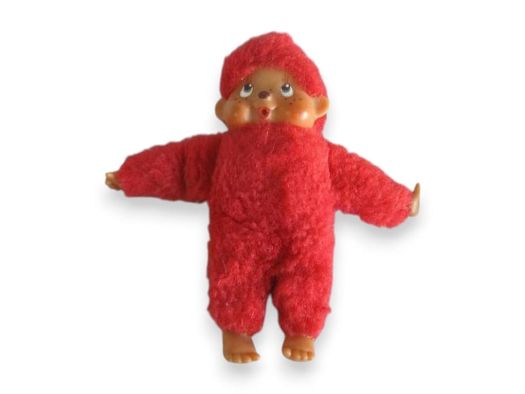 Sekiguchi Monchhichi Girl Monkey Plush Red Rubber Face Japanese
