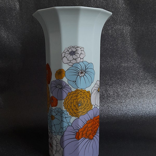 Rosenthal Studio Linie Polygon Patras Vintage Vase, design Tapio Wirkkala, Motiv - Blumen, deutsches Porzellan