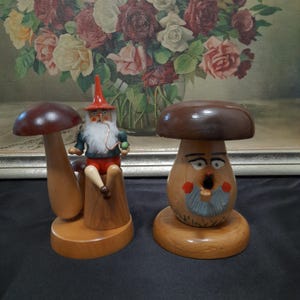Vintage Mushroom and Gnome, Dwarf, Smoker Incense Burner, hand painted decoration for Christmas, Erzgebirge Germany Toy