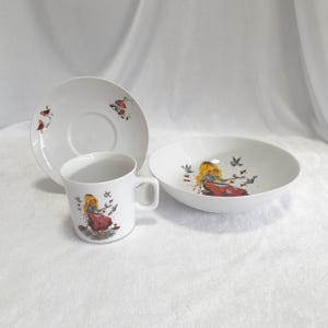 Eschenbach Cinderella Tableware Set – Vintage 3-Piece Porcelain Set – Saucer, Deep Plate, and Cup – Made in Germany