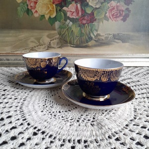 Vintage Tea Cobalt cup and saucer set, breakfast set, 8 March, LFZ USSR, Lomonosov Porcelain