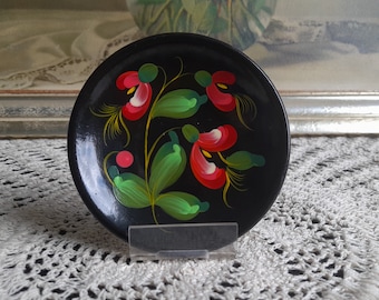 Vintage Decorative Wooden Petrykivka Style Plate, Wall Decor, Floral Flower Handmade Painting, Souvenir
