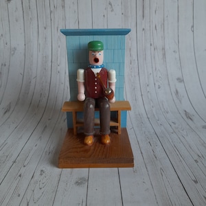 Vintage Original carved Wooden Erzgebirge German smoker near the stove, Incense smoker man, German incense burner hand painted