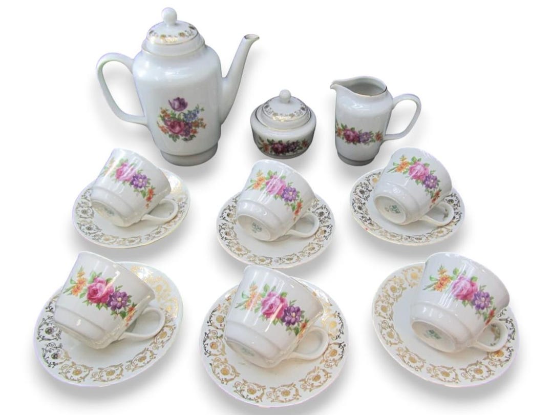 MZ Czechoslovakia Coffee Tea Set Porcelain Floral Breakfast