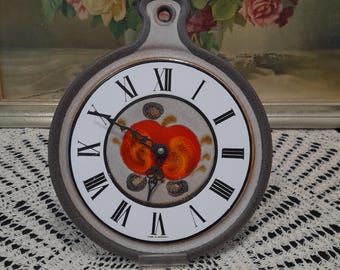 Vintage German Ceramic Wall Clock, Hand Painted Cottage Decor