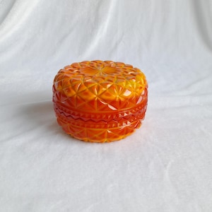 Orange Art Deco Malachite Glass Trinket Box with Floral Motif Malachite Box Malachite Bowl Lid amber Art Deco Box
