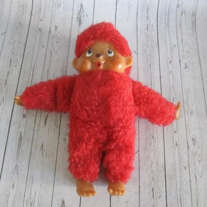 Red rare Vintage Collectible Monchhichi Sekiguchi Girl Doll Thumb Sucking Monkey Doll