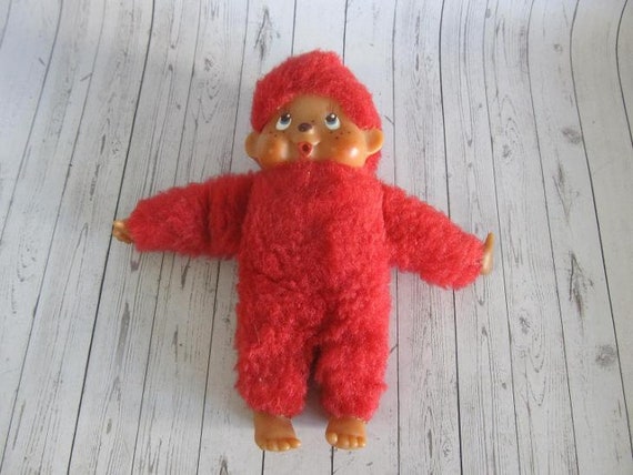 Red Rare Vintage Collectible Monchhichi Sekiguchi Girl Doll Red Rare Vintage Collectible Monchhichi Sekiguchi Girl Doll