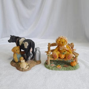 Enesco Cherished Teddies Figurines – Farm Bear with Cow & Fall Bear with Pumpkins – 1990s Vintage – Choose One